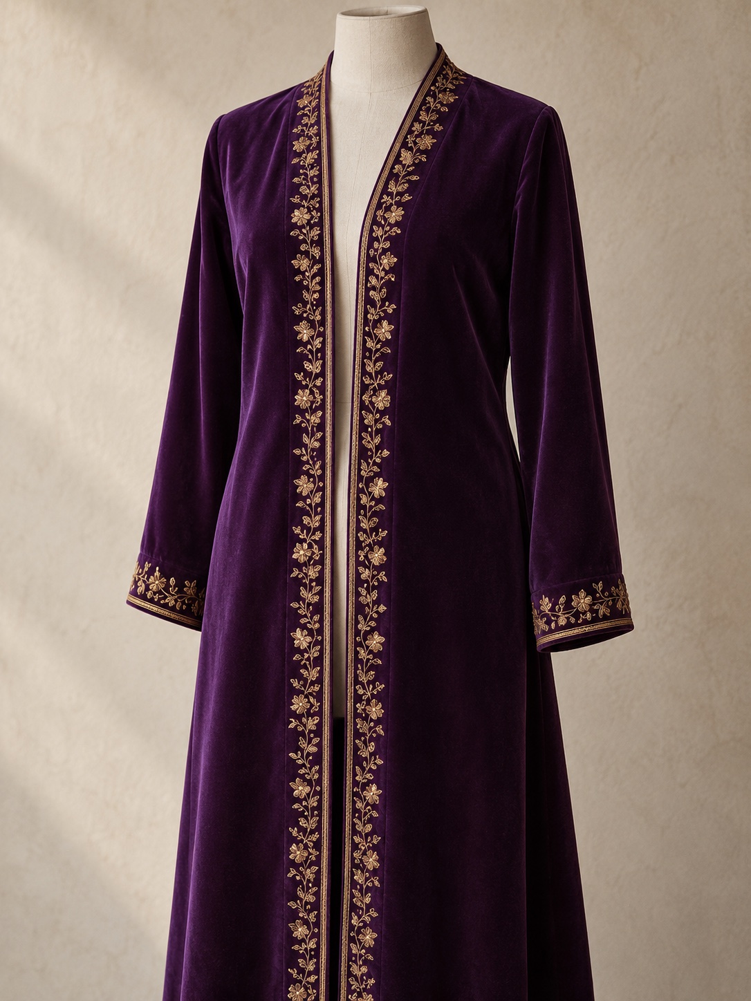 Plum velvet ceremonial coat (ref. 3236) with gold-thread embroidery